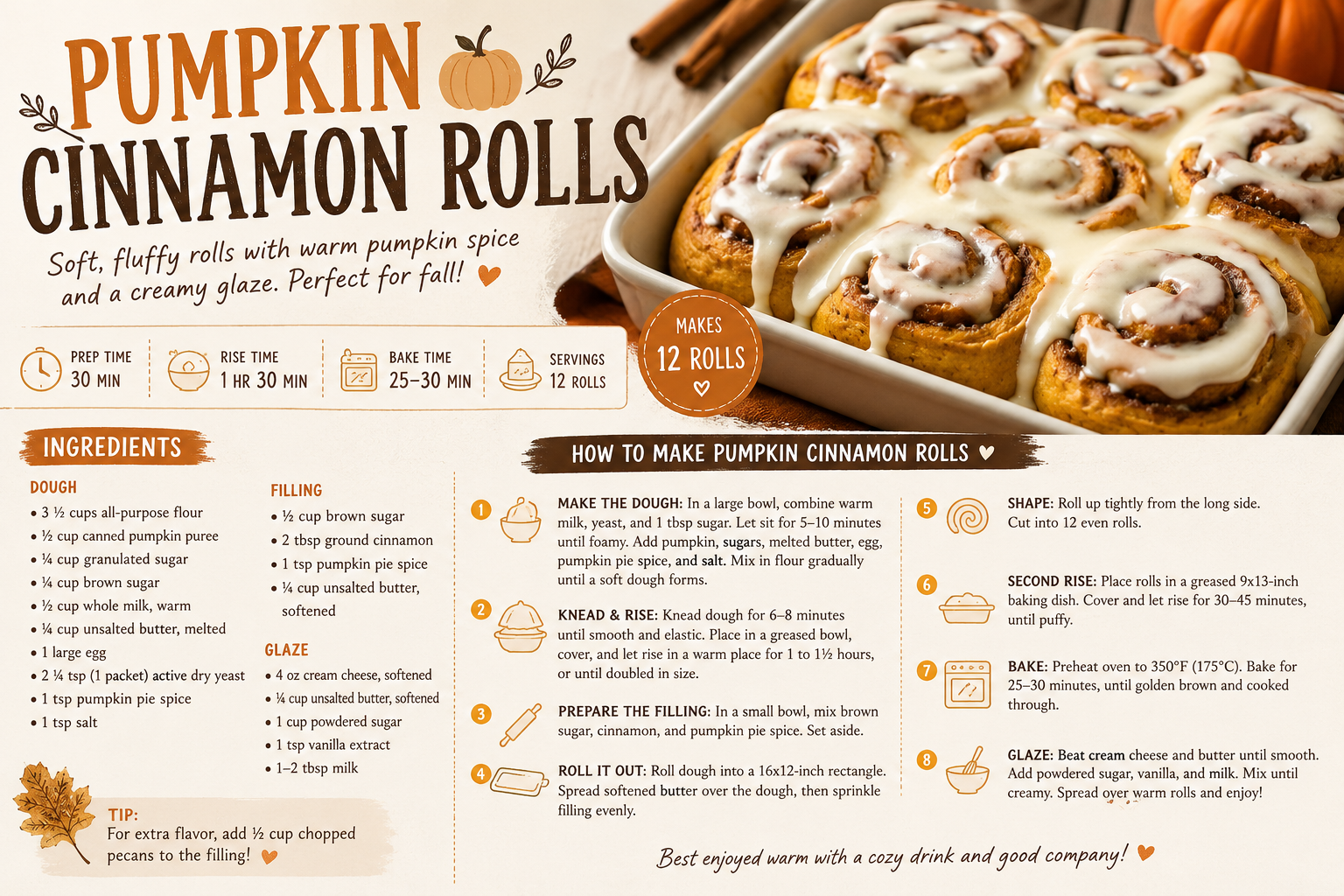 Pumpkin Cinnamon Rolls Recipe: Soft, Fluffy & Perfect for Fall