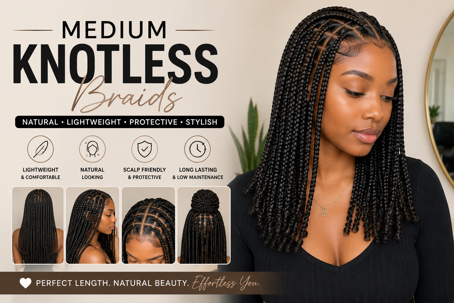 Medium Knotless Braids